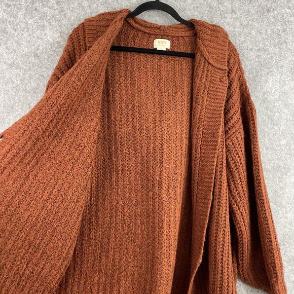 Anthropologie Maeve Naomi Sweater Cardigan Womens Large Brown Hooded Chunky Knit - Picture 6 of 16